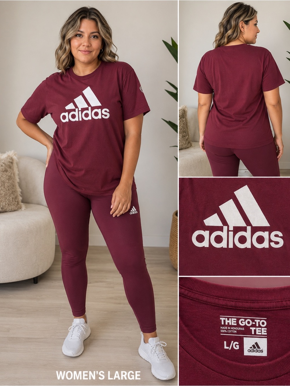 adidas Women's Burgundy Logo Tee & Leggings outfit